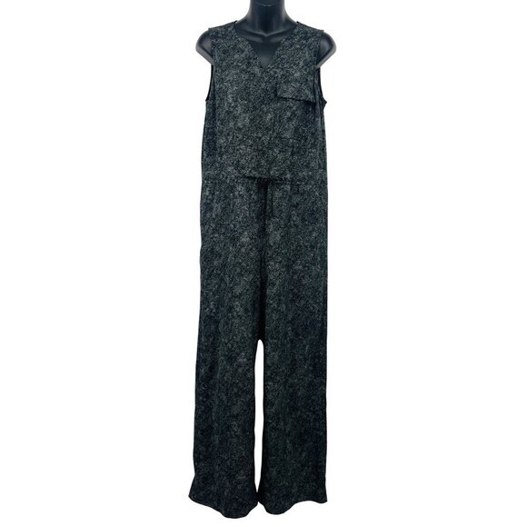Athleta Womens Size Small Sleeveless V-Neck Jumpsuit Drawstring Black Gray EUC - Picture 1 of 12